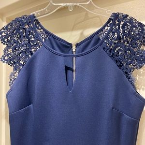 SALE! City Triangles navy cocktail dress with lace cap sleeves